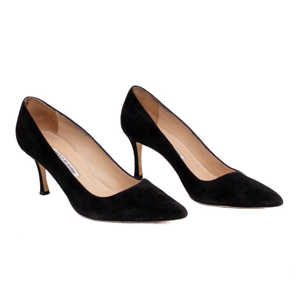 Manolo Blahnik BB Black Suede Pumps EU 38 US 7.5 Pointed Toe Heels - Picture 4 of 11